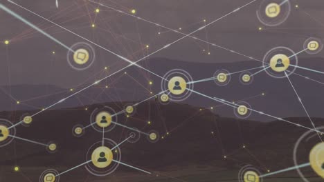 animación de la red de conexiones con iconos sobre el paisaje