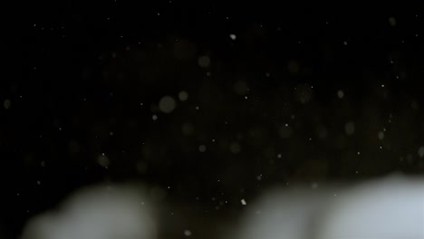 background dokeh footage, slow motion snowfall at night, snowflakes falling down, copy space