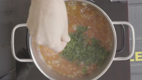 el chef agrega el condimento mientras cocina