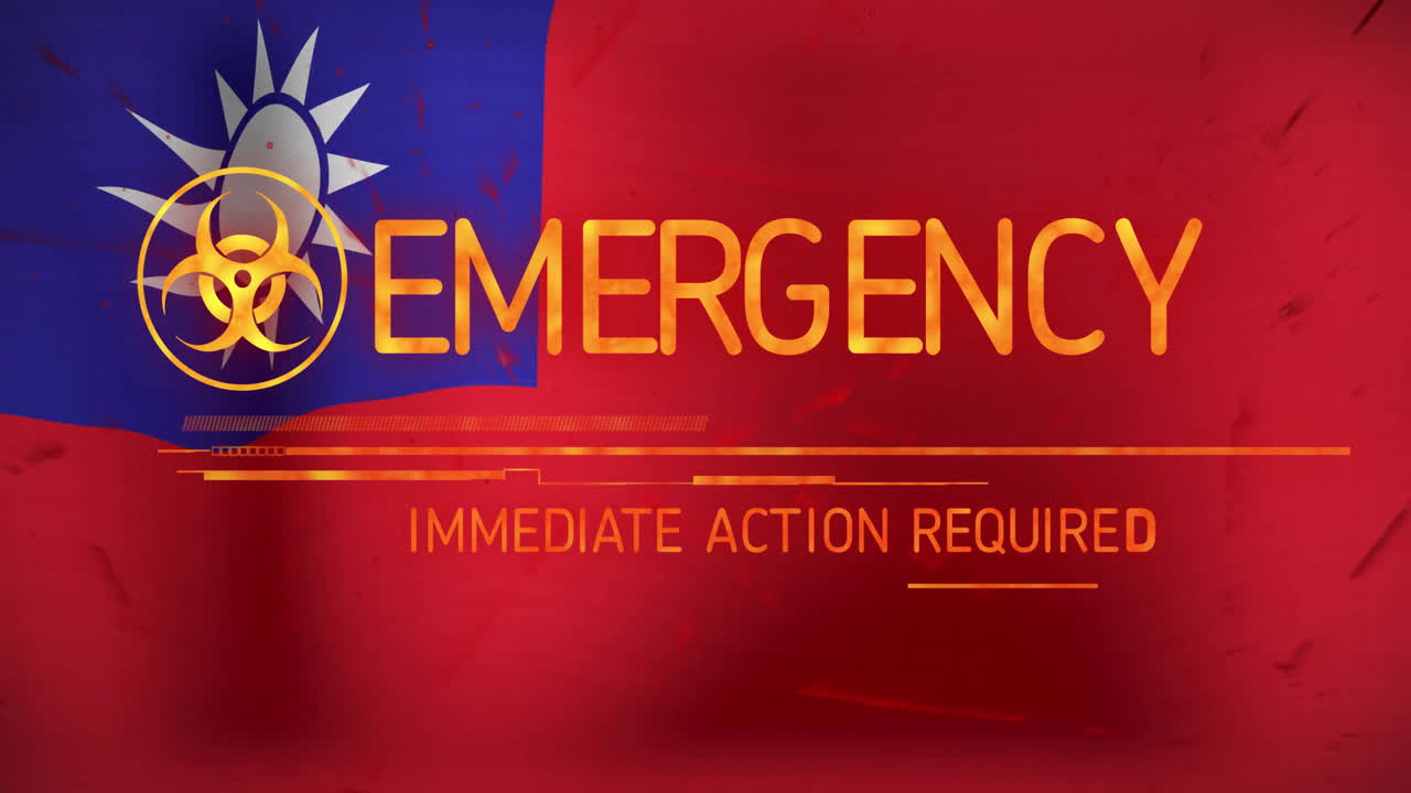 긴급 즉각적인 조치가 필요합니다. - 빨간색 배경의 애니메이션과 생물학적 위험 기호