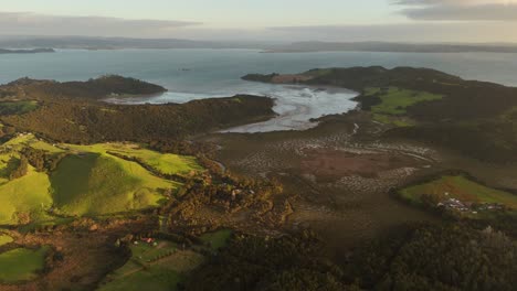 panoramic view of coastal estuarine wetland landscape, waiheke island, new zealand