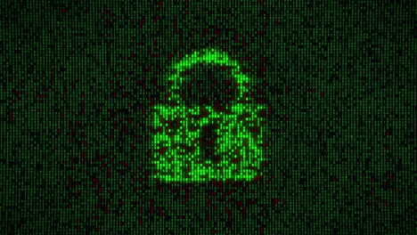 el bloqueo de seguridad de código binario digital futurista es hackeado en una violación de datos en green