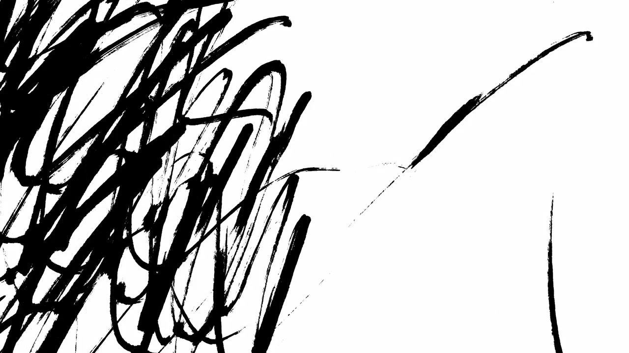 Animação Abstrata de Pinceladas Pretas em Fundo Branco