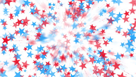 red and blue stars float on a white background. explosive salute. looped holiday animation for usa.
