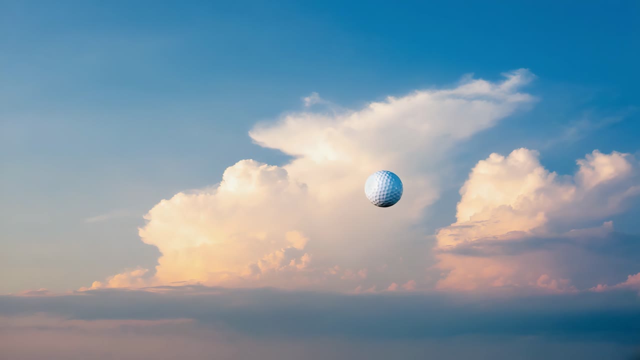 Golf Ball Flying in the Sky with Clouds