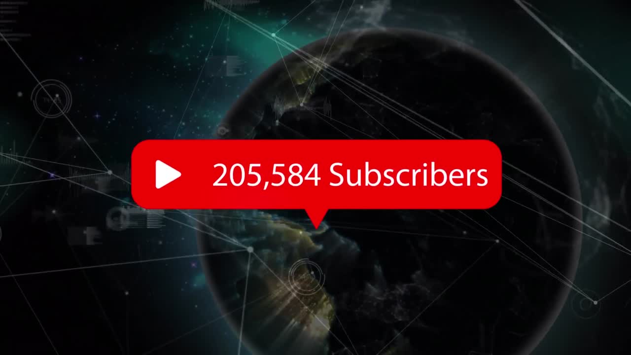 animación del número de suscriptores a través de la red de conexiones, procesamiento de datos y globo