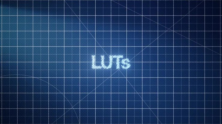 Animated LUTs Text on a Blue Grid Background