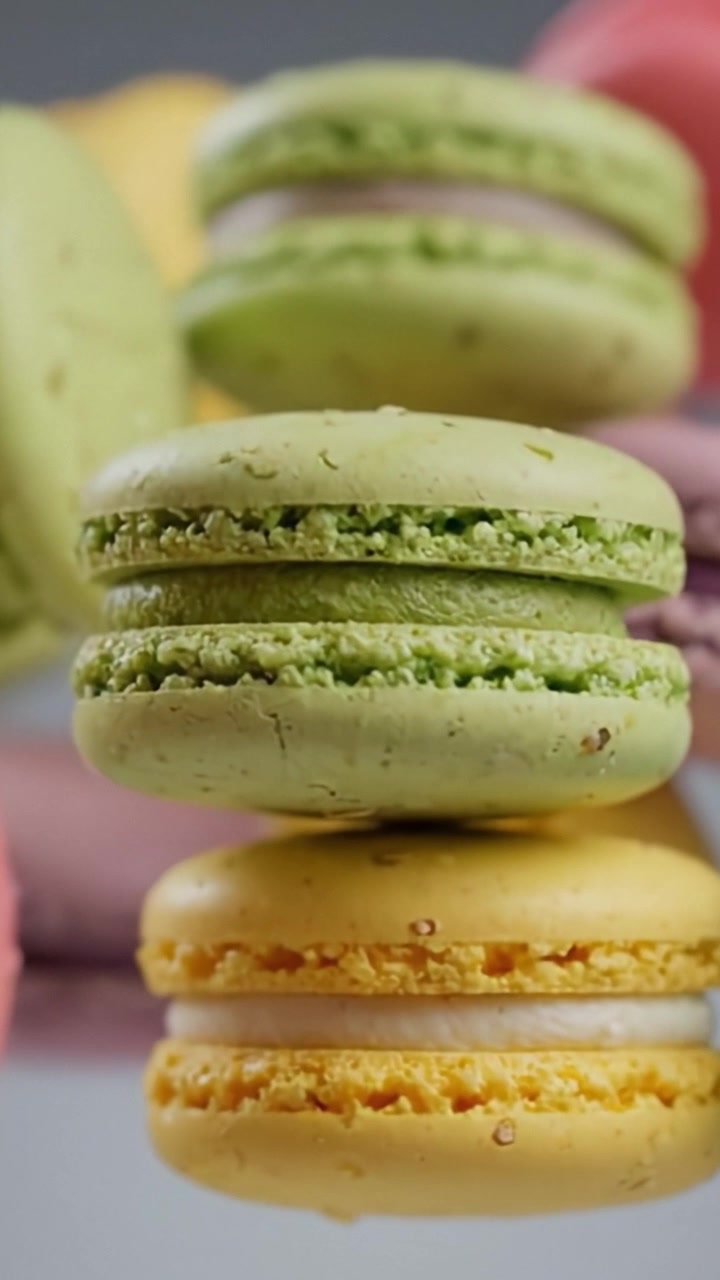 A Vibrant Selection of Colorful Macarons Displayed Aesthetically, Showcasing Their Delicate Texture and Variety of Flavors in a Beautiful Culinary Arrangement