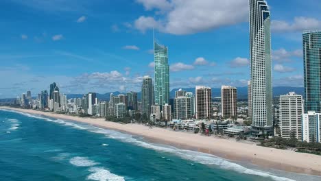 aerial view looking over the ocean of the city skyline of surfers paradise australia