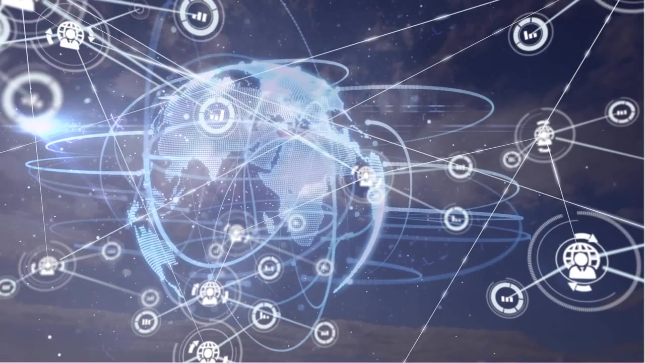 Animation of globe with network of connections over black background