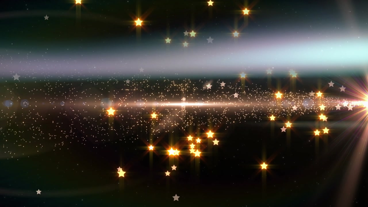 Animation of light spots and stars falling on black background