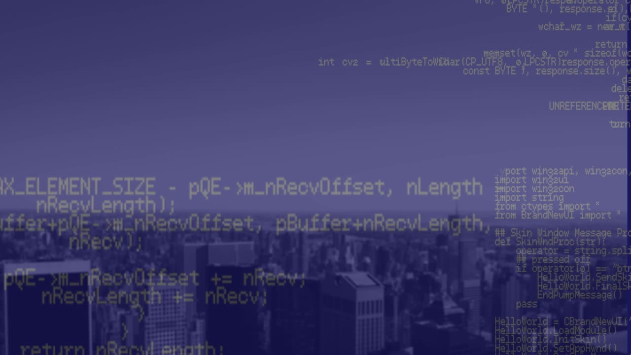 Animation der Datenverarbeitung über dem Stadtbild