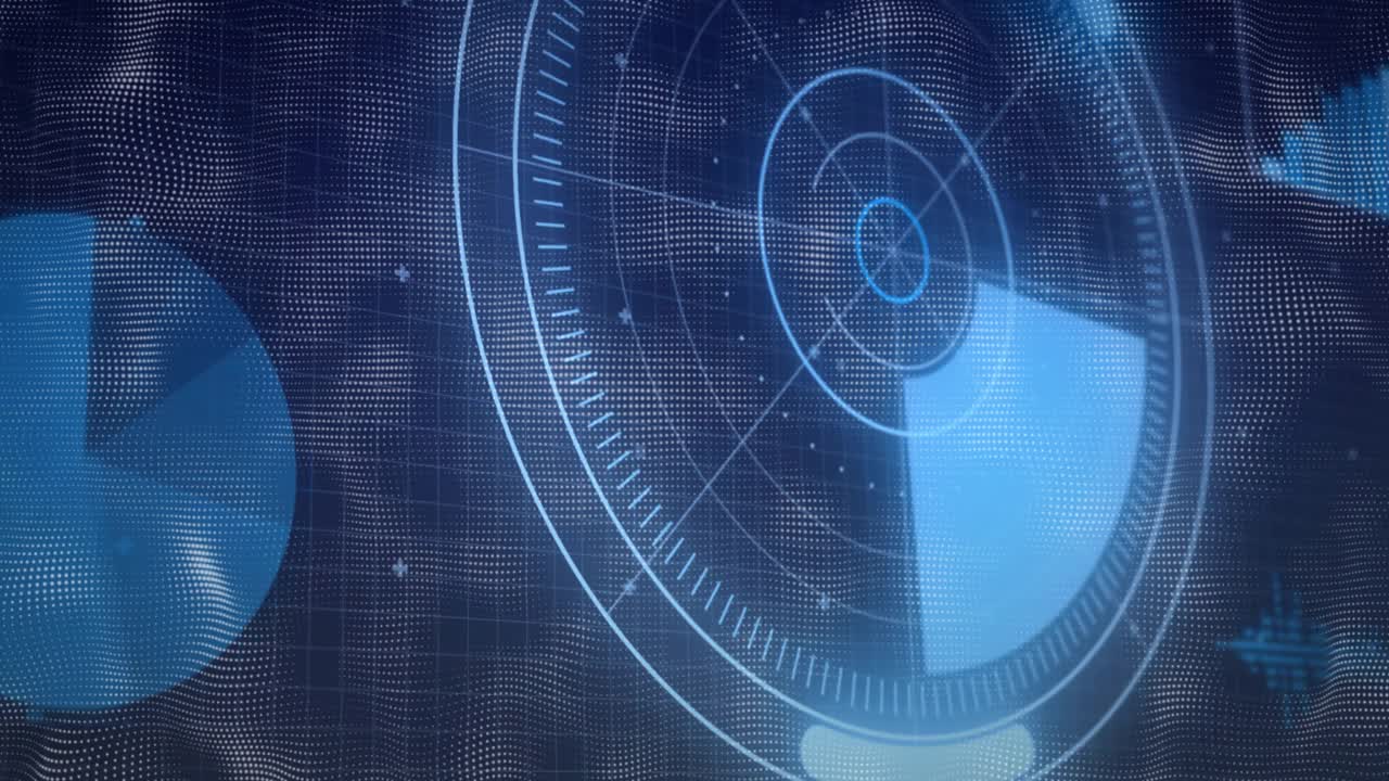 Hologram radar disc appearing rotating as sector sweeping and lower rim arc completing showing data
