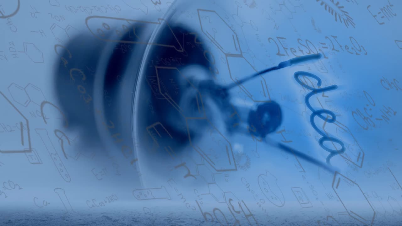 Animation of chemical formulas on blue background with bulb