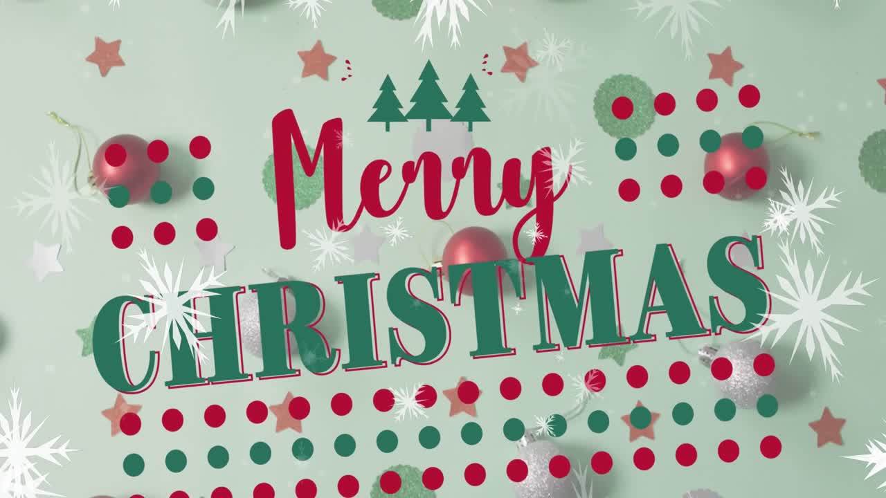 크리스마스 축하 문자의 애니메이션 크리스마스 장식 위에 텍스트