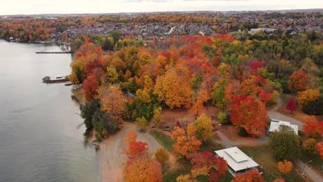 árboles-De-Colores-Durante-La-Temporada-De-Otoño-En-El-Parque-Provincial-Killbear-En-Nobel,-Ontario,-Canadá