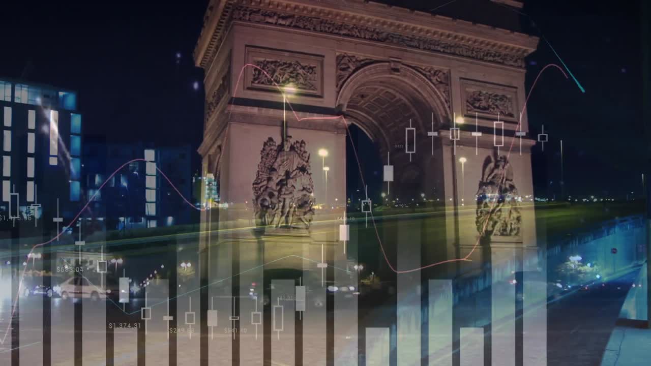 триумфальная дуга с графиками и статистикой