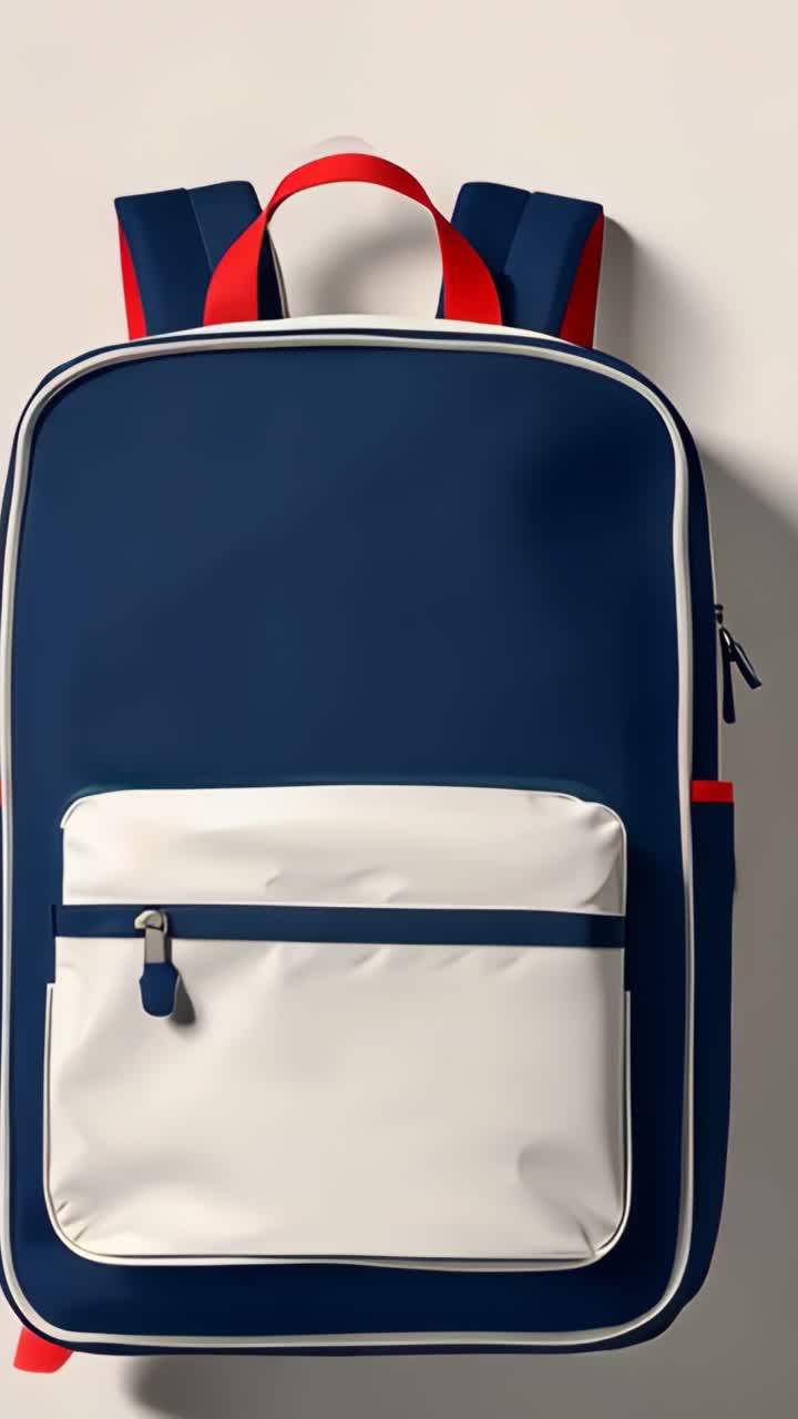 Vertical video: Camera panning in studio upon playback, for showcasing backpack with red straps