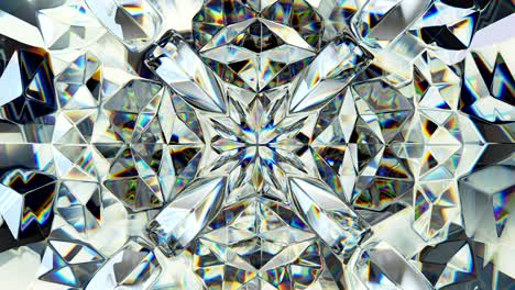 diamantes espumantes ou pedras preciosas macro rotação de loop sem costura. caleidoscópio