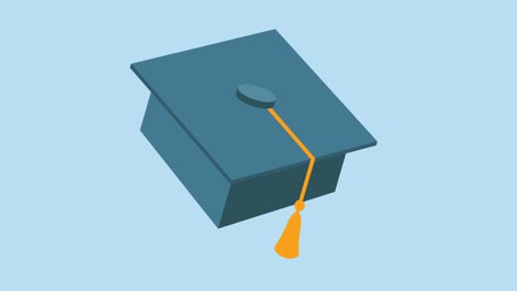 animation of graduation cap icon moving on blue background