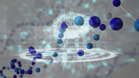 animación del cerebro humano, codificación binaria, hilado de cadenas de adn y procesamiento de datos