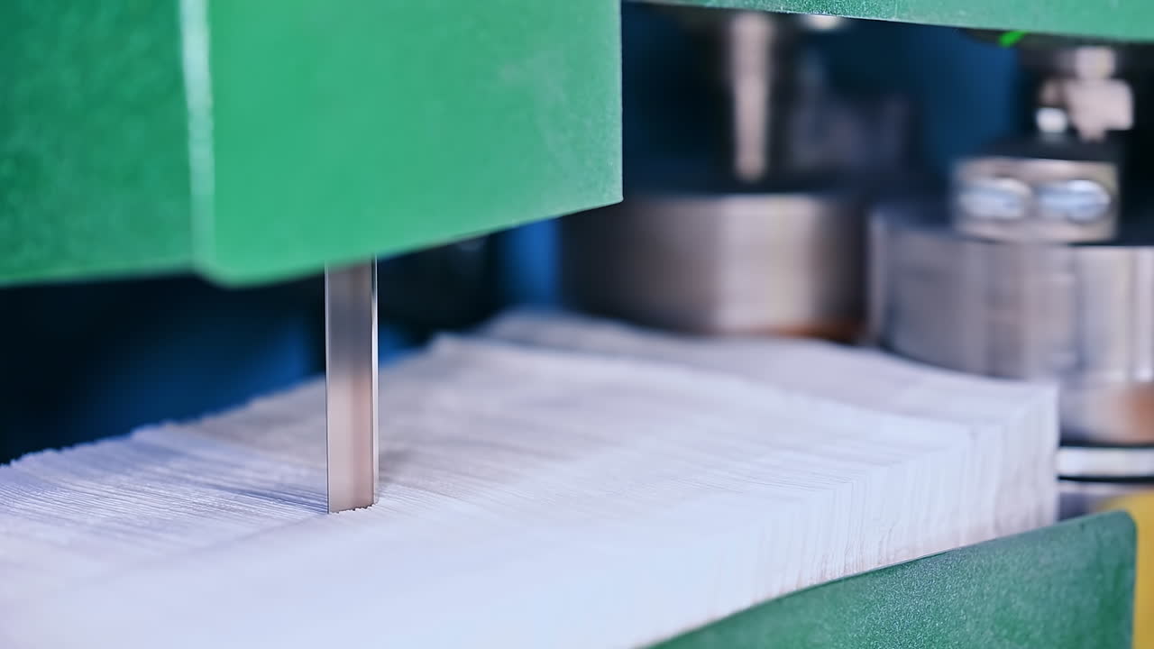 Automated rolling sheets of cellulose for making diapers. Conveyor technology big rolls proccesing.