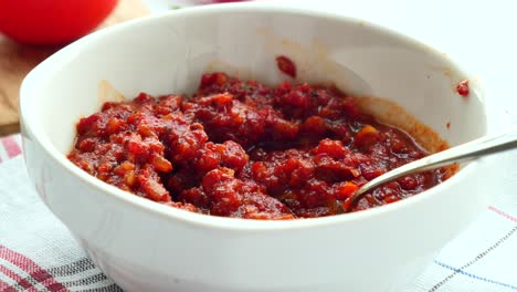 tomato-based sauce preparation in a bowl