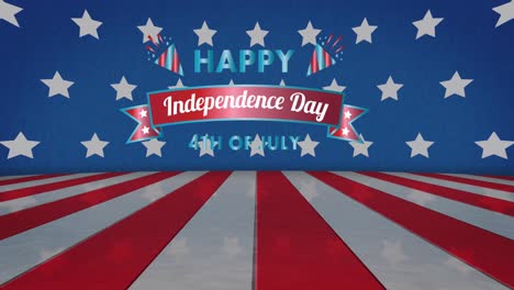 Animation-of-happy-independence-day-text-over-stars-and-stripes-on-blue-background