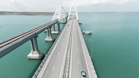 aerial view of a modern bridge crossing a bay