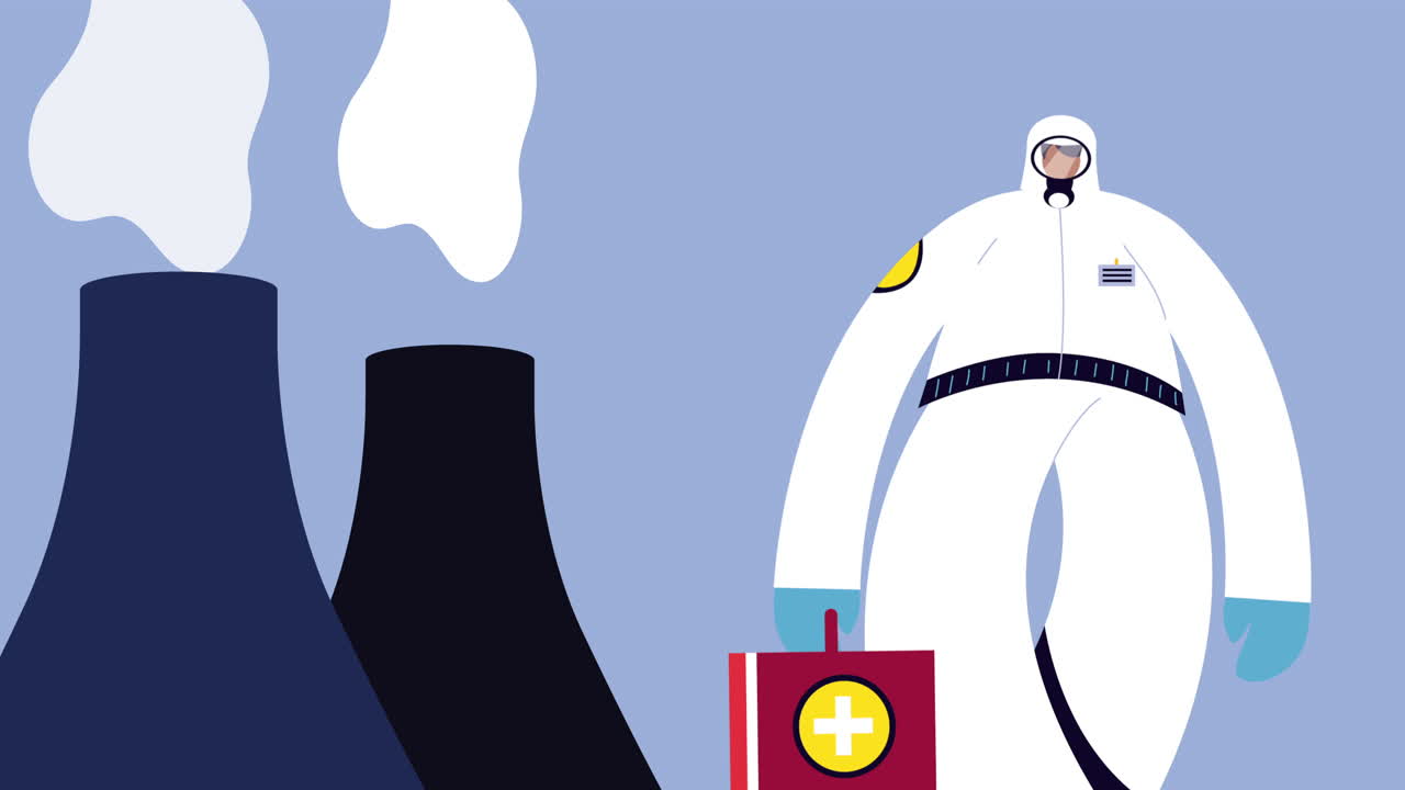 정제 공장에서 코로나19 보호를 위해 생물 안전복을 입은 산업 노동자