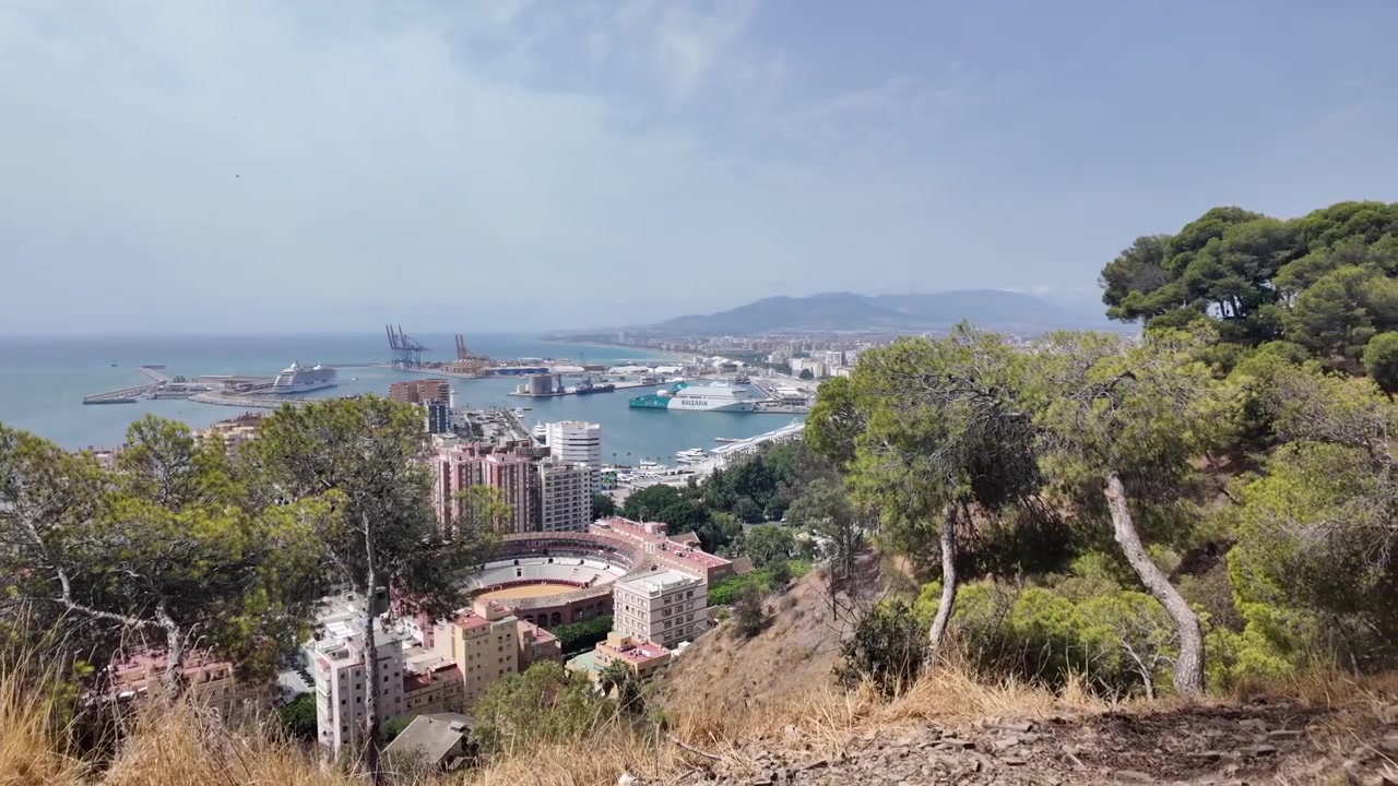 Vista panoramica della città e del porto di Malaga da Gibralfaro, Spagna
