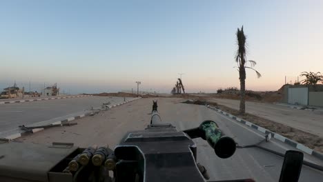 Perspective-view-from-an-Israeli-army-vehicle-at-Gaza-street,-Israel-Hamas-War-2023