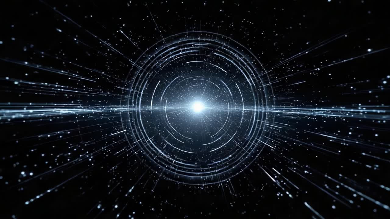 A mesmerizing visual representation of a dynamic energy source, showcasing swirling particles and vibrant light beams converging toward a pulsating core in the darkness of space