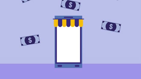 billete de teléfono inteligente dinero compras en línea icono ilustración vectorial