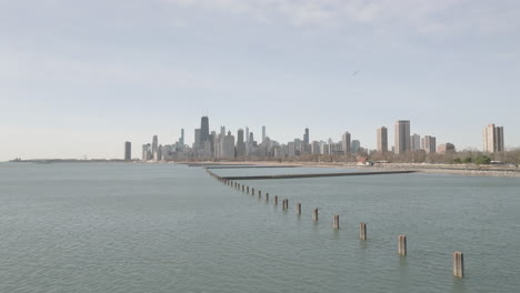 aerial view of chicago and lake michigan at sunrise.