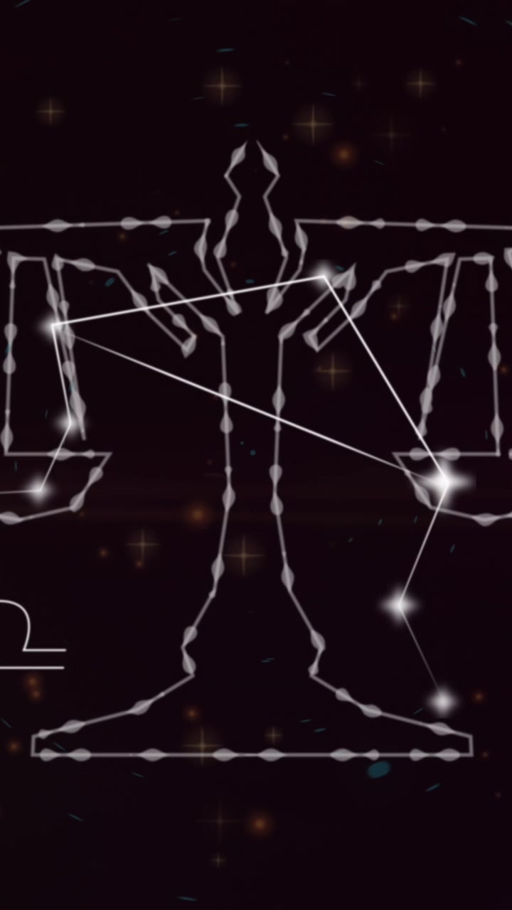 Animazione del segno zodiacale della Bilancia su nuvole di fumo sullo sfondo