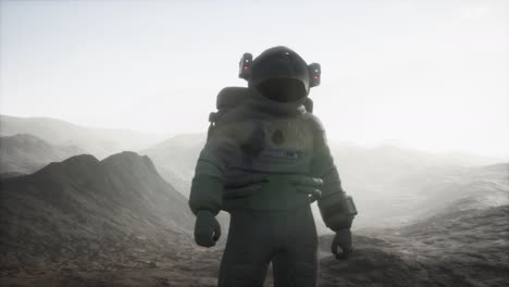 astronaut on another planet with dust and fog