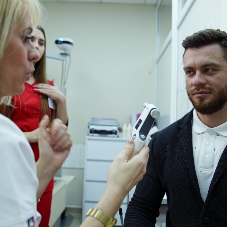 Vision test in optician office