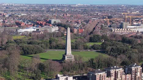 the wellington monument in phoenix park, dublin, on a clear day , aerial view