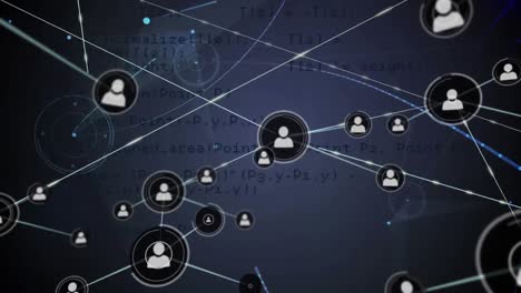 animación de datos y red de conexiones con iconos sobre fondo oscuro