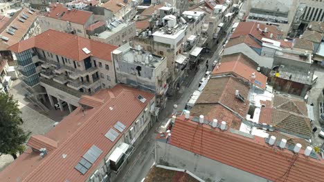 Aerial-footage-of-Mea-Shearim-neighborhood-in-the-heart-of-Jerusalem,-israel