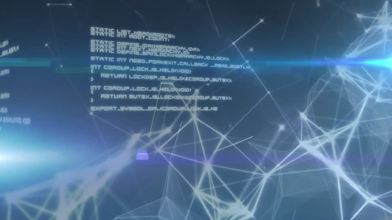 Network of connections and data processing against spot of light on blue background