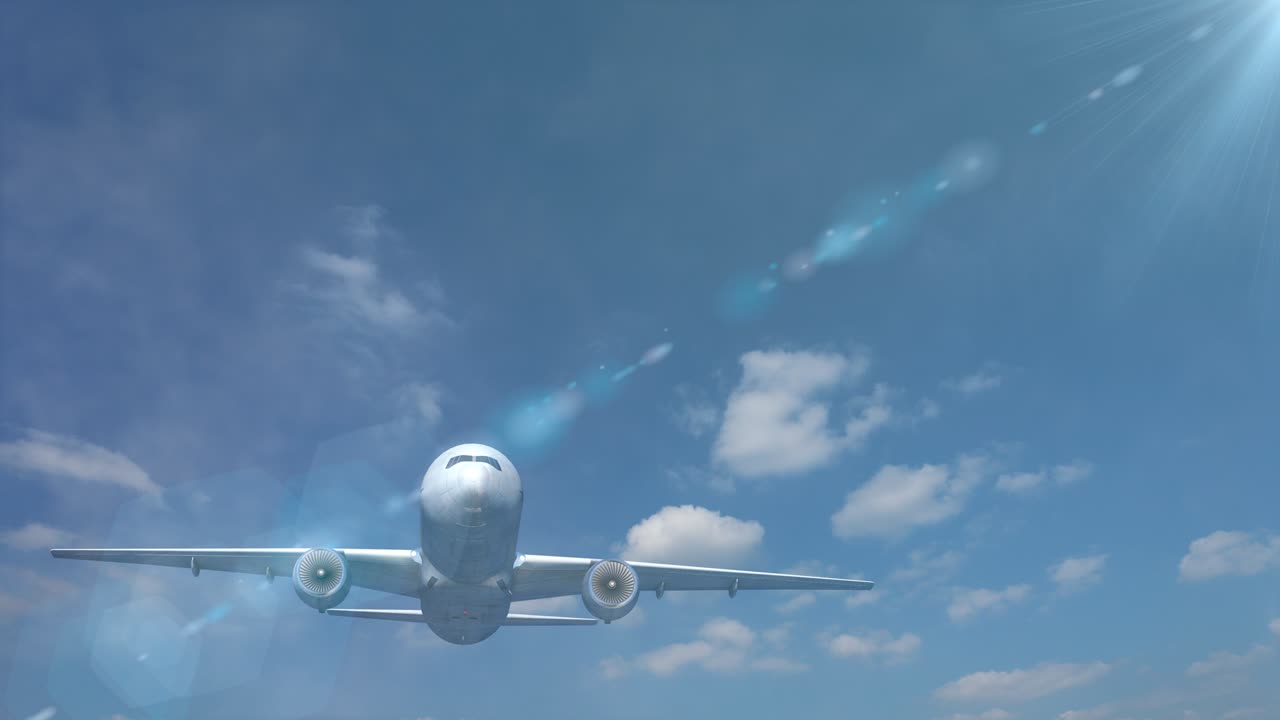 구름 하늘 애니메이션에서 비행하는 비행기 여행