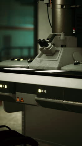 close-up of a microscope in a laboratory setting