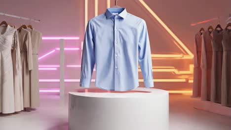light blue dress shirt display in modern retail setting