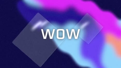 Animation-of-wow-text-in-white-over-transparent-squares-and-slow-moving-pink-and-blue-cloud