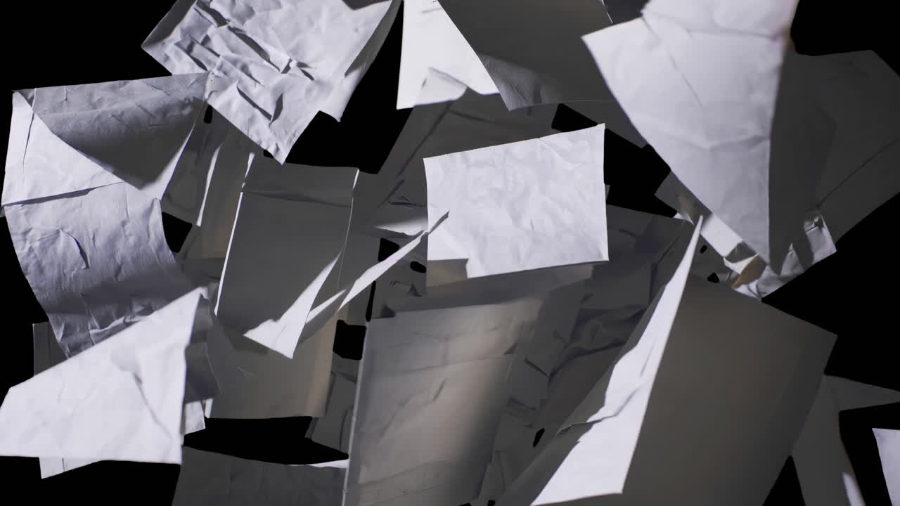 Abstract floating metallic sheets animated overlay, transparent 4K video, alpha channel, ProRes 4444