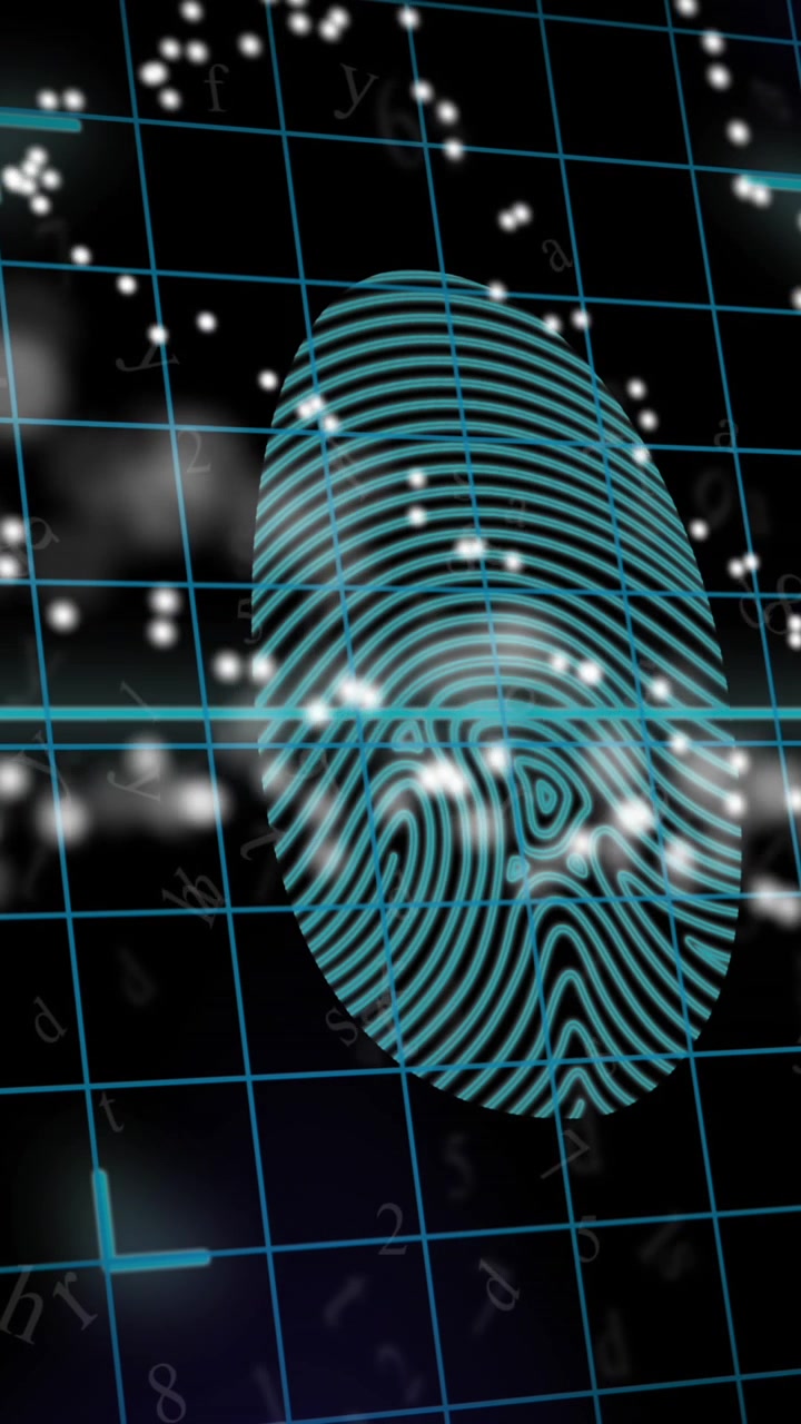 Animation of dna strand over fingerprint icon on black background