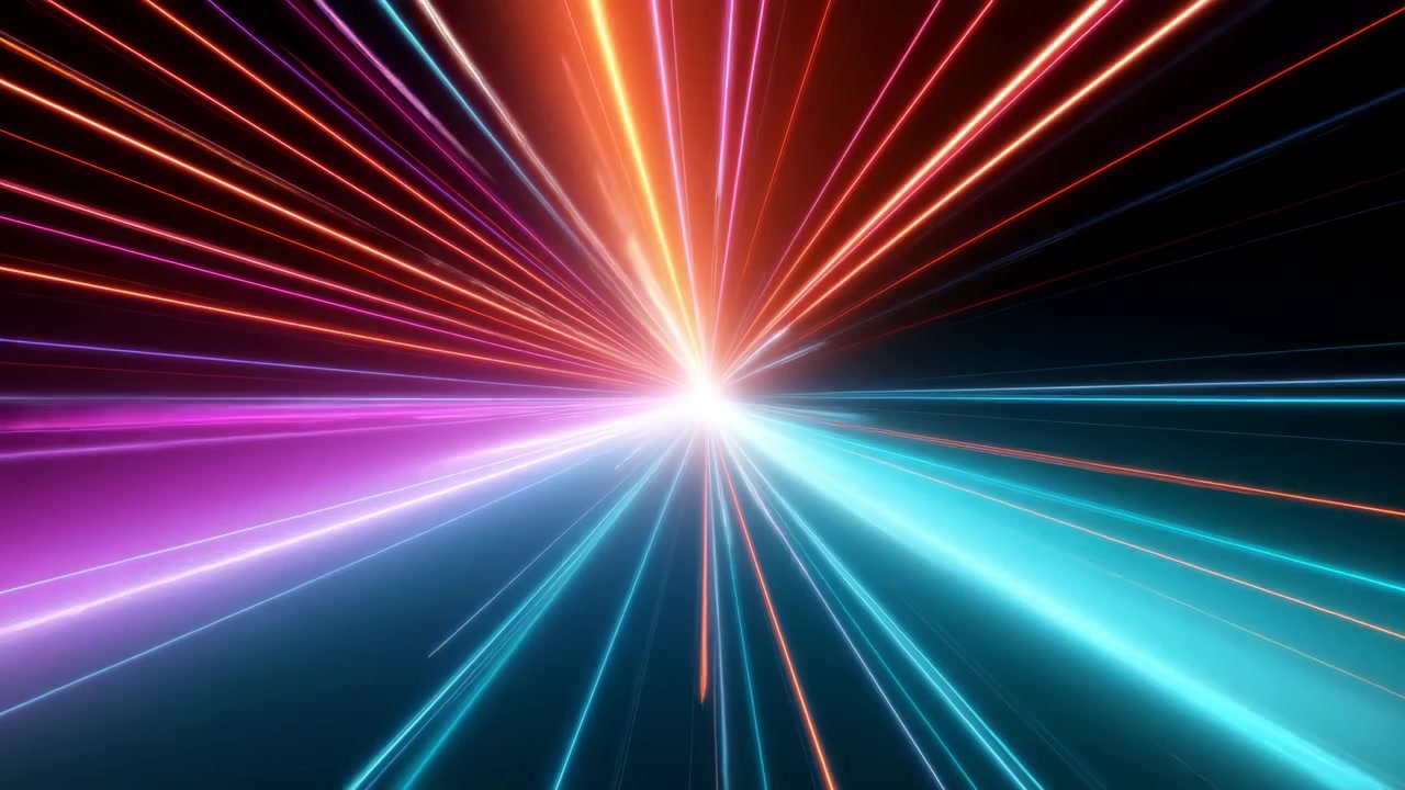 Abstract Neon Light Streaks Moving Through Hyperspace