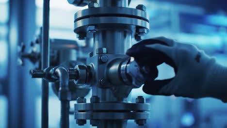 an in-depth look at precision operations in a modern industrial setting: a close-up of a hand adjusting a valve in a sophisticated equipment setup